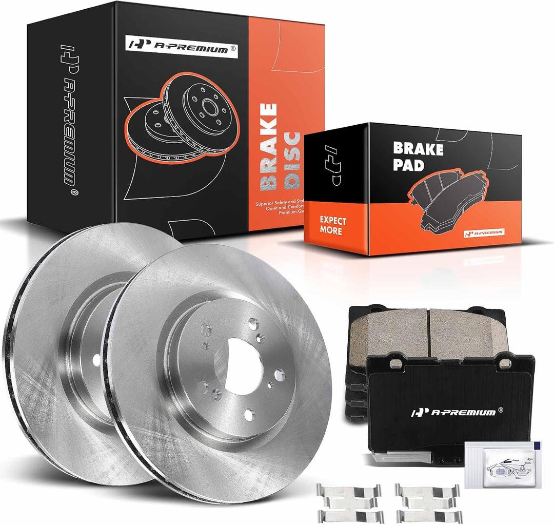 A-Premium 12.6 In (320mm) Front Vented Brake Rotors and Ceramic Pads Kit