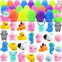 LUKBERA 28Pcs Easter Eggs with Mochi Squishy Toys, Mini Kawaii Animals Squishies Stress Relief for Kids Easter Egg Hunt Easter Basket Stuffers School Classroom Gifts