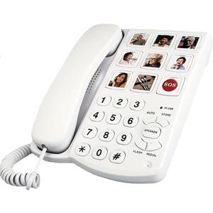 Big Button Phone for Seniors, 9 Pictured Big Buttons,Extra Loud Ringer,Wired Simple Basic Landline Telephone for Visually Impaired Old People with Large Easy Buttons, Emergency House Phones