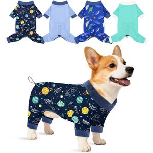 Glittme 4 Pack Dog Pajamas for Dogs Girl Boy, Soft Stretchy Puppy Onesies Jumpsuit, Breathable Pet Pjs Clothes for Sleeping & Anti-Shedding, Cute Doggy Apparel Vest (Large)