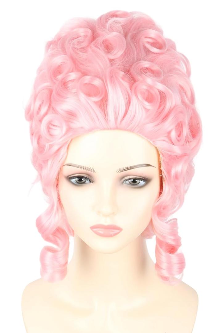 Colonial Wigs for Women Pink Victorian Court Vintage Wig Baroque Fluffy Beehive Wigs Halloween Costume Party Dress Wig