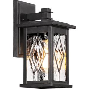 Aluminum Outdoor Wall Lights 14.5 Inch Exterior Porch Lights Wall Mount with Water Ripple Glass Black Outdoor Lighting Fixtures Wall Mount E26 Socket