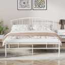 VECELO 14 inch Queen Bed Frame White Beds Metal Platform Mattress Foundation with headboard Footboard Steel Slat Support/No Box Spring Needed/Easy Assembly