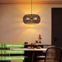 Black Boho Hanging Light Fixture Rattan Chandeliers Drum Pendant Lights for Dinning Room Wicker Chandelier Ceiling Hanging Light Basket Woven Chandelier for Bedroom Hallway Entrance Kitchen Island, 15.7 Inches