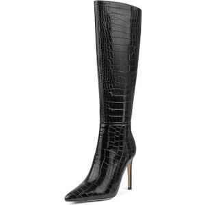 MERUMOTE Stiletto Knee High Boots Women Sexy Pointed Toe Zipper High Heels Boots 9