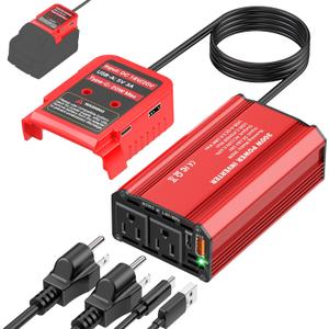 300W Power Inverter Compatible with Milwaukee M18 Battery - DC 18V to AC 110V Battery Converter, Portable Power Station with PD 65W Type-C Fast Charging & 2 AC Outlet & 2 USB-A & 1 Type-C 20W