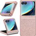 Ninki Glitter Leather Case for Motorola Razr Plus 2024, Flip Phone Case with Screen Protector - Rose Gold