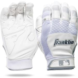 Franklin Sports Youth MLB Shok-Sorb X Batting Gloves, Youth Large, Pair, White/ Chrome