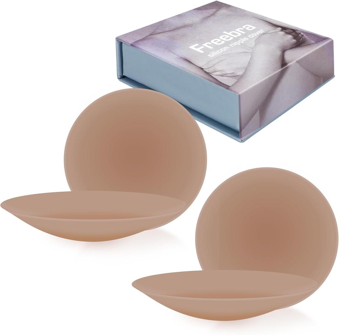 2 x Nipple Cover Plus size Nipple Covers 1/2/3 Pair Silicone Nipple Pasties Sticky Adhesive Reusable for Women Cup AA- G (Beige)