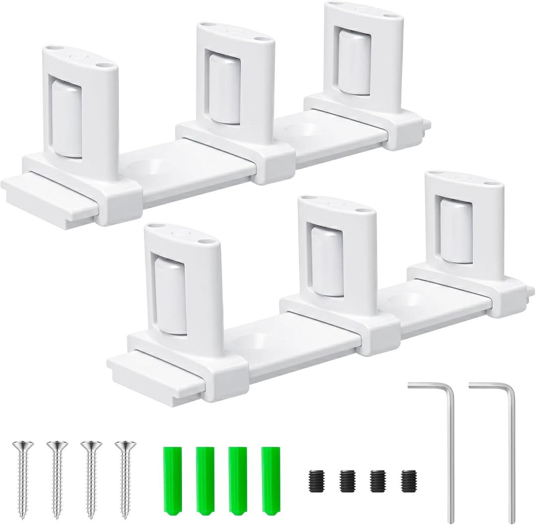 IWIWE Bypass Door Guide, White Sliding Closet Door Floor Guide, Adjustable 3-Roller Bottom Mount for Bypass & Double Bypass Doors, Sliding Door Upgrade Kit (2 Pack)