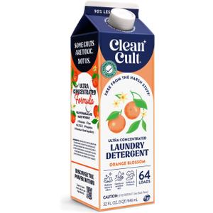 Cleancult Ultra Concentrated Liquid Laundry Detergent, 64 loads (32 oz), Long Lasting Scent, 90% Less Plastic, No Harsh Chemicals, Orange Blossom, Defeats Stains & Odors, HE/Standard Compatible, No BB Date