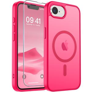 SUPFINE Magnetic for iPhone 17e Case/iPhone 16e Case (Compatible with MagSafe)(Military Grade Drop Protection) Slim Translucent Matte Shockproof with Anti-Fingerprint Phone Case,Hot Pink