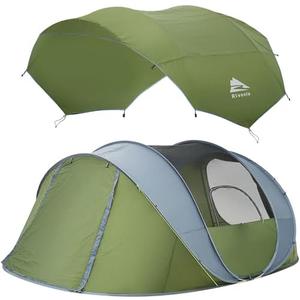 Rivenlo 5-6 Person Easy Pop Up Tent, 11.8' X 8'X 51.2", Automatic Setup, Waterproof, Double Layer, Instant Family Tents for Camping, Hiking & Traveling (Dark Green)