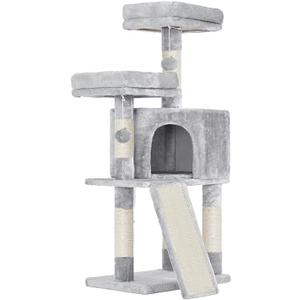 Feandrea Cat Tower, Cat Tree for Indoor Cats, 45.3-Inch Cat Condo with Scratching Post, Ramp, Perch, Spacious Cat Cave, for Kittens, Elderly Cats, Adult Cats, Small Space, Light Gray UPCT141W01
