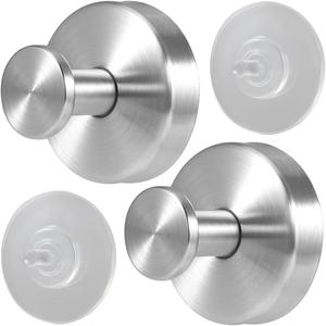 Picowe Suction Cup Hooks Stainless Steel Wreath Hanger Shower Wall Storage Hook Organizer for Hanging Tower Clothes Bags Keys Hats Decorations Wreath (Sliver, 2)