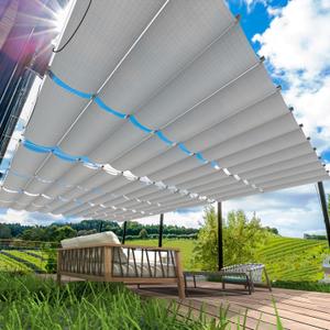 4' x 16' Light Grey Retractable Wave Awning Cover, Replacement Pergola Awning, Slipline Retractable Shade Sail for Outdoor Gardens, Patios, Decks and Gazebos