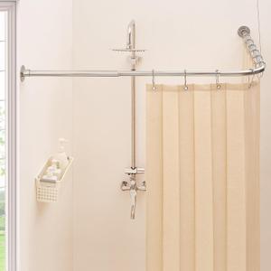 L Shaped Corner Shower Curtain Rod, [39"-67.8"] x [55"-84"] Heavy Duty 90 Degree Adjustable Shower Pole for Bathroom, Bathtub & Outdoor with 12 Hooks & Ceiling Support - Brushed Nickel