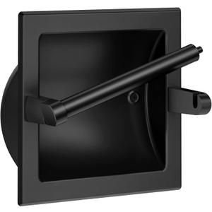 Recessed Toilet Paper Holder Matte Black, Pivoting Lift-Bar No Spring in Wall Tissue Holder Insert, SUS304 Wall Mount Toilet Roll Holder, Matching Screws Included
