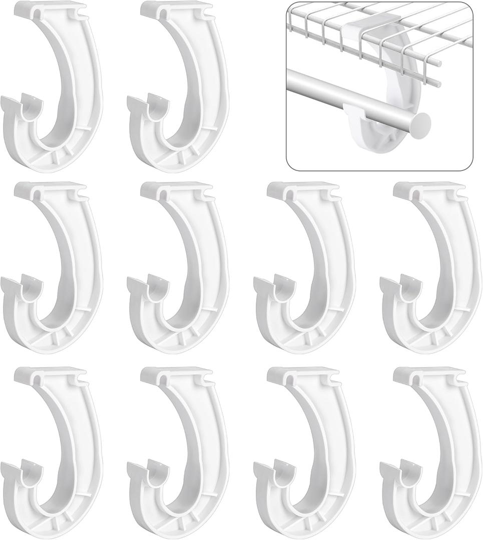 moonoom 10Pcs Hanging Closet Rod Support,3/4 Closet Shelf Rod Holder,Sturdy J-Shaped Closet Brackets for Hanging Clothes,Cabinets Storage and Curtain