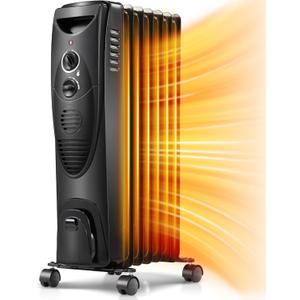Aigostar 1500W Oil Heater 7-Fin Safe Heat, 3 Heat Setting Space Heater Adjustable Thermostat, Overheat & Tip-Over Protection, Heat Up 250 Square Feet, Quiet Oil Filled Radiator Heater for Indoor Use