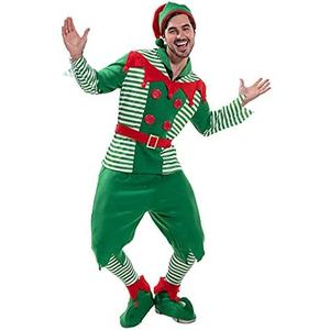 EraSpooky Elf Costume Men Christmas Santa Helper Fancy Dress Red and Green L