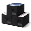 GRANNY SAYS Storage Bins, Storage Baskets for Shelves, Fabric Storage Bins for Clothes, Closet Organization Bin, Collapsible Storage Bin with Handles, Decorative Storage Box, Black, Large, 3-Pack