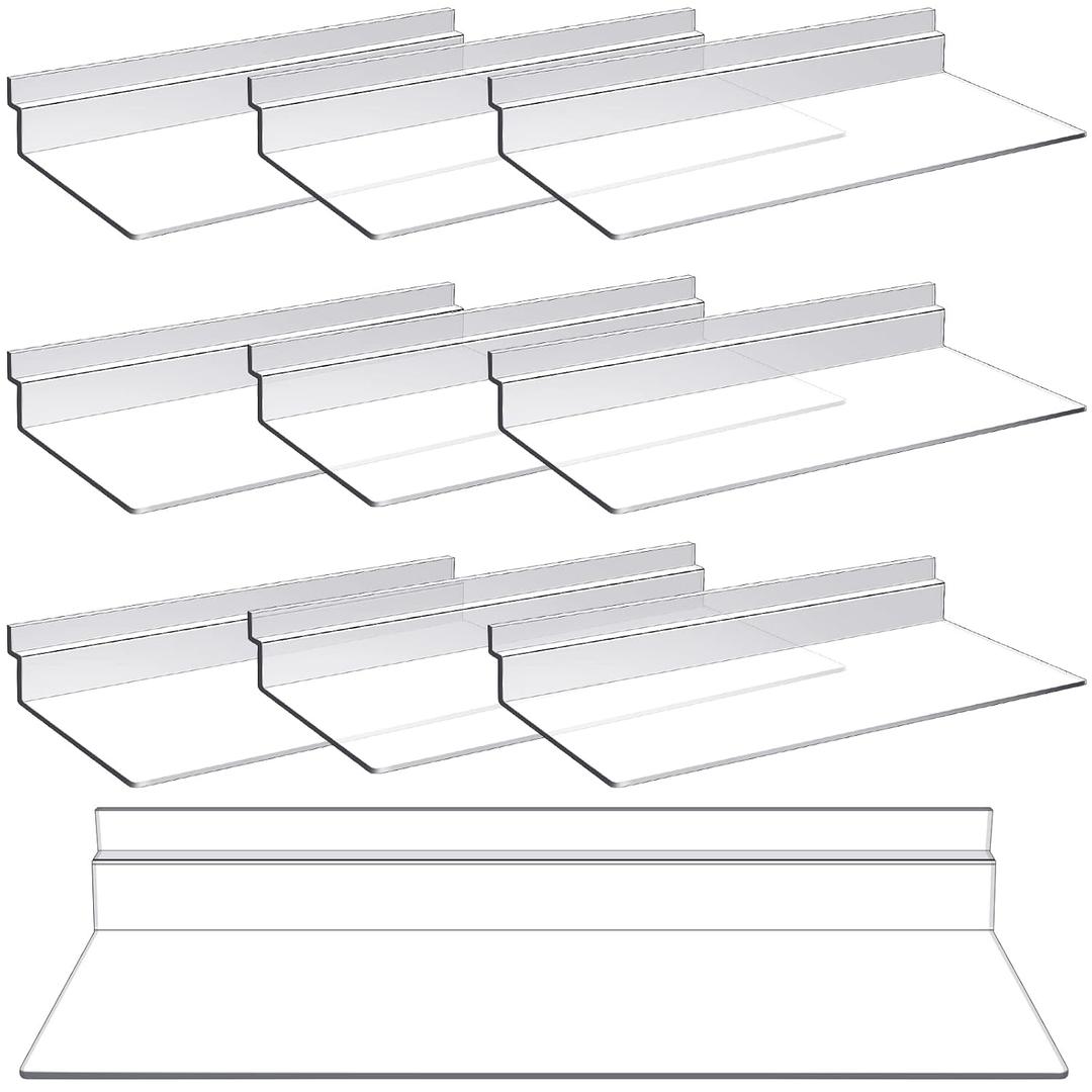 Kathfly 10 Pack 4 x 10 Inch Slatwall Shelves Hanging Accessories Clear Slatwall Shelf Plastic Shelves for Wall, Home Shoe Stores Boutiques Supplies (Clear)