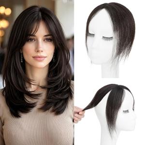 S-noilite Clip in Bangs, Bangs Hair Clip ins Human Hair,Clip on Bangs,Invisible 3D 360Cover Side Bangs Real Hair Toppers Lightweight Wispy Bangs Topper for Women 10g/8 inch #1B Natural Black