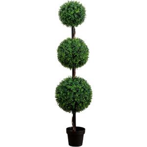 Nearly Natural 5ft. Artificial Triple Ball Boxwood Topiary Tree (Indoor/Outdoor) (Green)