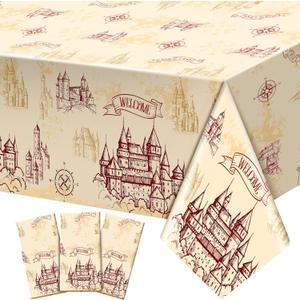 3 Pcs Wizard Tablecloth Decorations Wizard Party Plastic Table Cloth Disposable Vintage Castle Decor for Decoration Halloween Witch Party Supplies