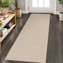 KOZYFLY Runners for Hallways 2x6 ft Washable Kitchen Runner Non Slip Rubber Backed Hall Runners Cotton Entryway Runner Rugs Floor Carpet for Indoor Backdoor Bedroom Kitchen, Ivory/Khaki