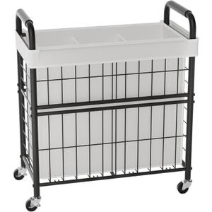 Laundry Hamper 3 Section, 145L Rolling Laundry Sorter Basket with Wheels, 3 Compartment Clothes Organizer Cart, Pull-Out Removable Bags for Laundry Room, Bathroom, Bedroom, White