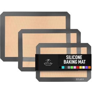 Zulay Kitchen Silicone Baking Mat Sheet 3-Pack (3 sizes) - Reusable Silicone Baking Sheet - Easy & Convenient Nonstick Baking Supplies - Silicone Mats for Baking - Baking Mat For Oven - (Dark Gray)