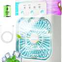 Portable Air Conditioners, 2000mAh Rechargeable Mini Air Cooler Fans, 500ML Personal Portable AC Unit with 3 Speed, 2 Spray, 7 Color, 3 Timer, Small Desktop Cooling Fan for Bedroom Office (White), 6.88 in * 2.76in *8.85 in
