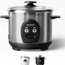 3-Cup Uncooked Rice Cooker Small, Stainless Steel Non-Toxic Inner Pot, One-Touch Multifunction for Rice/Saut/Yogurt, Dishwasher Safe, 1-3 People Size, Silver