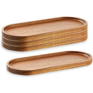 4Pack Wood Serving Trays 11.5x4 Inch Charcuterie Boards Oval Wooden Plates Wood Serving Platter Cheese Dinner Plates Bulk for Dessert Snack Bread Fruit Appetizer Dishes