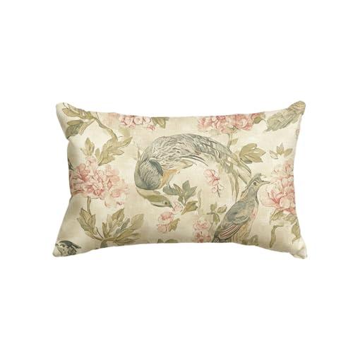 AVOIN colorlife Chinoiserie Flowers Birds Fall Throw Pillow Cover, 12 x 20 Inch Cushion Case Decoration for Sofa Couch Farmhouse