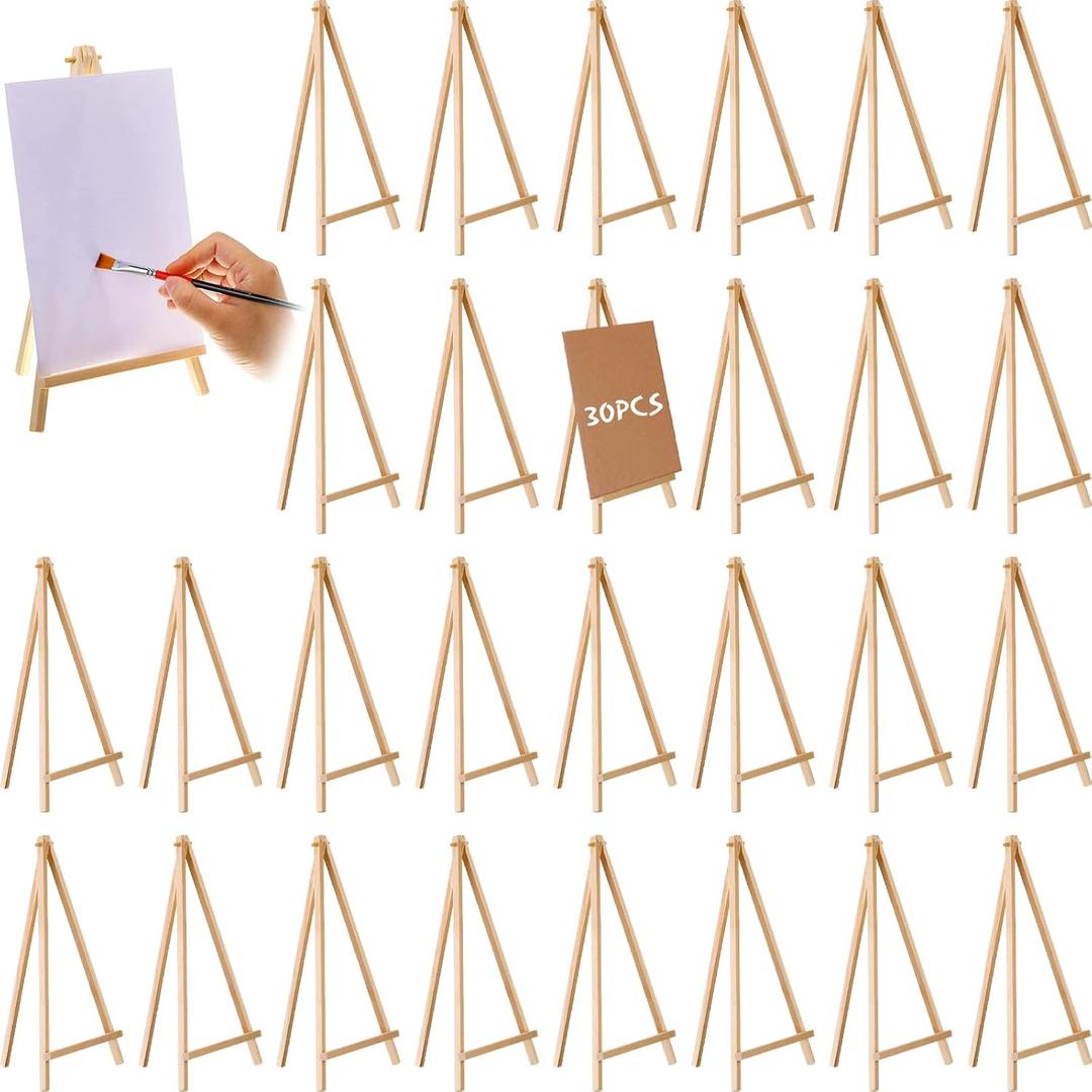 BBTO 30 Pack 12 x 6 Inch Tall Wood Easels for Painting Wooden Easels Bulk Small Art Craft Painting Easel Stand Tabletop Display Triangle Easel Art Craft Tripod for Artist Adults Student Birthday Party