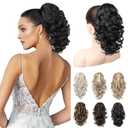 REECHO 12" Ponytail Extension, Classic Loose Curly Wavy Claw Clip Pony tails Hair Extensions Hairpieces for Women - Black