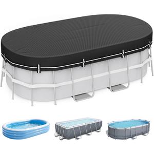 LXKCKJ 8X14 FT Rectangular Pool Covers for Above Ground Pools, 420D Solar Oval Pool Cover with Accessories Set, Integrated Design Pool Tarpaulin Ideal for Waterproof, Dustproof, Windproof