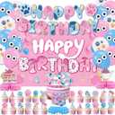 Pink Dog Themed Party Supplies, Cartoon Dog Birthday Decorations Set for Kids Birthday Party (Pink)
