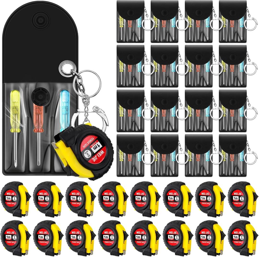 32 Pcs Mini Screwdriver Keychain Tape Measure Keychains Set Mens Gift Bulk Retractable for Adult Xmas Tool Birthday Party