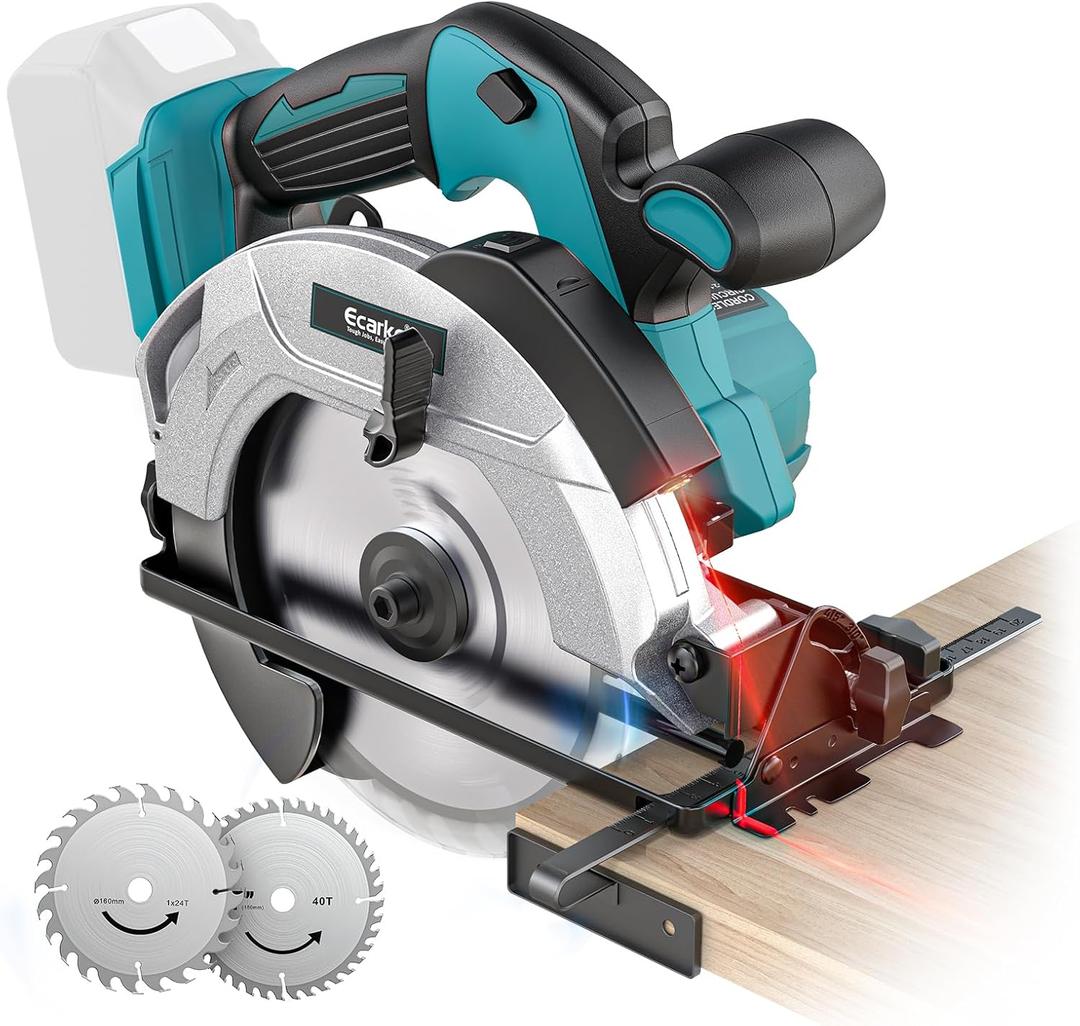 Ecarke Cordless Circular Saw 7-1/4" Compatible with Makita 18v Battery, 5000RPM Electric Circular Saw with Laser Guide, 2 Blades(24T & 40T), 0-45 Bevel Cutting, Max 2-1/4" Depth for Wood(Tool Only)