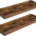 HOOBRO Floating Shelves for Wall, Wall Mounted Shelf Set of 2, 23.6" Hanging Shelf with Invisible Brackets, for Wall in Bathroom, Bedroom, Toilet, Kitchen, Living Room, Office, Rustic Brown BF60BJ01