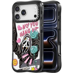 Rosarnnah for iPhone 17 Pro Case Cute - Compatible with Magsafe - Military-Grade 20 ft Drop Protection Shockproof Phone Case - Funny Skeleton Design (6.3") Black