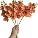 4-Pcs Artificial Flowers Real Touch Latex Phalaenopsis 17.7inch Artificial Orchid Stem Bouquets for Wedding Party Home Garden Decor,Orange