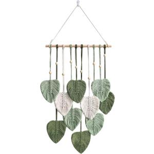 Eiyye Macrame Leaf Tapestry Wall Hanging Boho Cotton Woven Decor for Living Room Bedroom Nursery Apartment Aesthetic Green Wall Art 35.43in (Light Green)