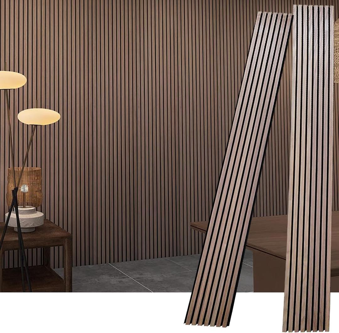 Wood Acoustic Slat Panels, 2 Pack, 94.5" X 23.6" Each Box, 3D Soundproof Accent Fluted Panel for Interior Wall and Ceiling Decor, Walnut