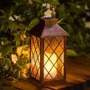 TAKE ME 14" Solar Lanterns Outdoor Garden Lantern Waterproof LED Flickering Flameless Candle Mission Lights for Table,Outdoor,Party