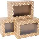 Polka Dot Cookie Boxes - 20 Pack - Brown with White Polka Dots Bakery Gift Box with Window - for Pastries, Cupcakes, Strawberries, Macarons, & Treats - Large Size Easily Fits a Dozen Cookies